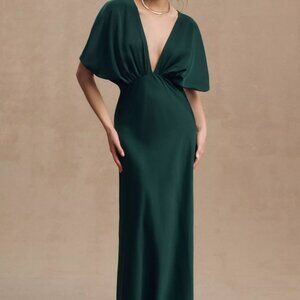 BHLDN Leila Satin Charmeuse Dress - Dark Emerald